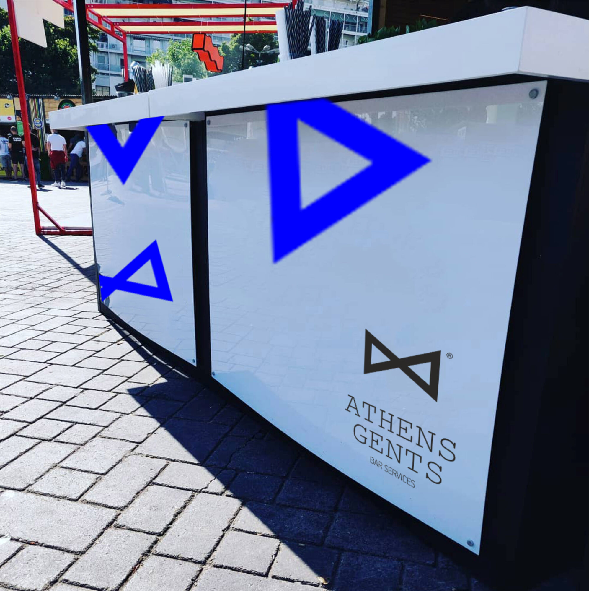 Athens Gents mark applied to a custom bar at an event