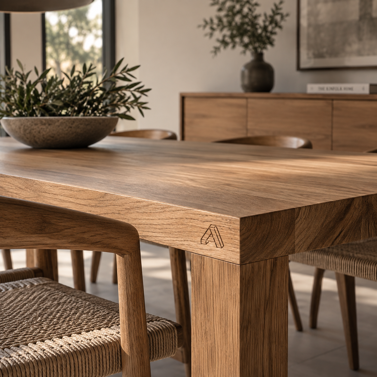 Ξύλινο τραπέζι Avgerinos Wooden Projects με χαραγμένο λογότυπο — Poua Design