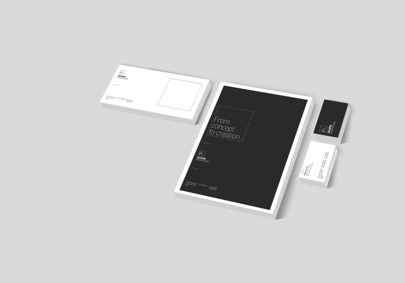 Chalaris Construction corporate identity: cards, envelopes and letterhead — Poua Design